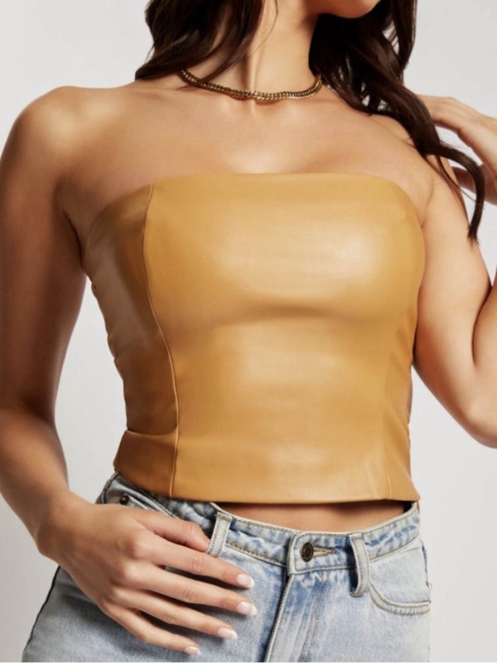 Meshki Pamela Faux Leather Strapless Crop Top XS